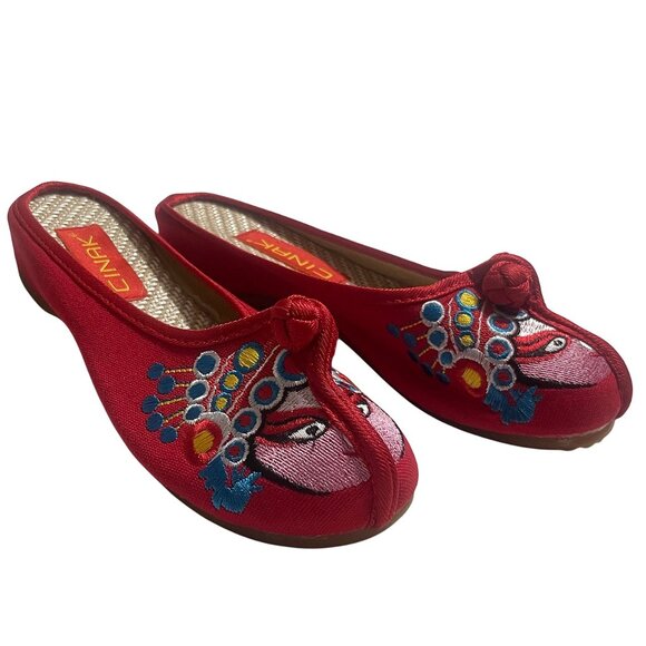 Women's Backless Embroidered Owls Print Chinese Style Slip-on Flat Slippers - Picture 4 of 8
